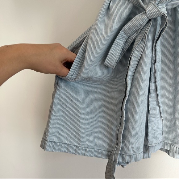 Madewell Blue & White Striped Surplus Ruffle Neckline Short Romper Playsuit SZ 2 - Picture 7 of 15